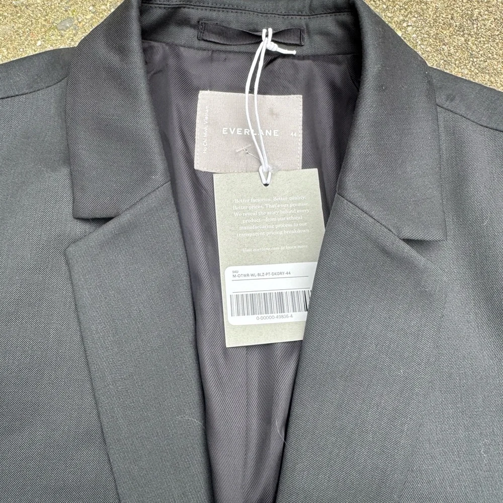 Everlane Italian Wool Blazer Mens 44 Dark Gray Tailored Suit Jacket NWT